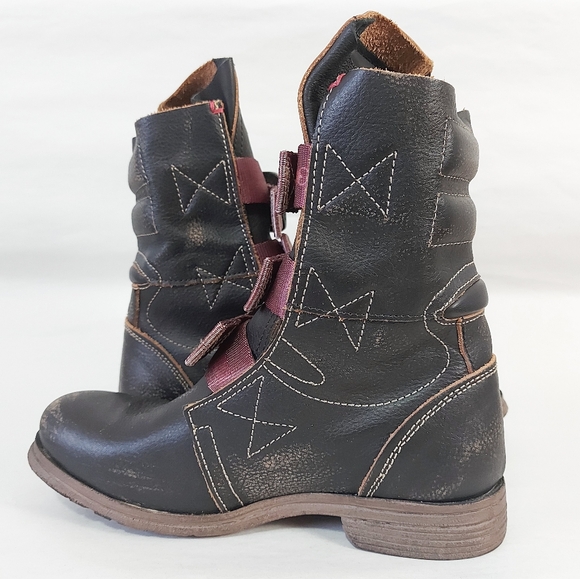 Fly London Stif Black Leather Boot Women Size 37 EU Military Distressed Lug Sole - Picture 6 of 12